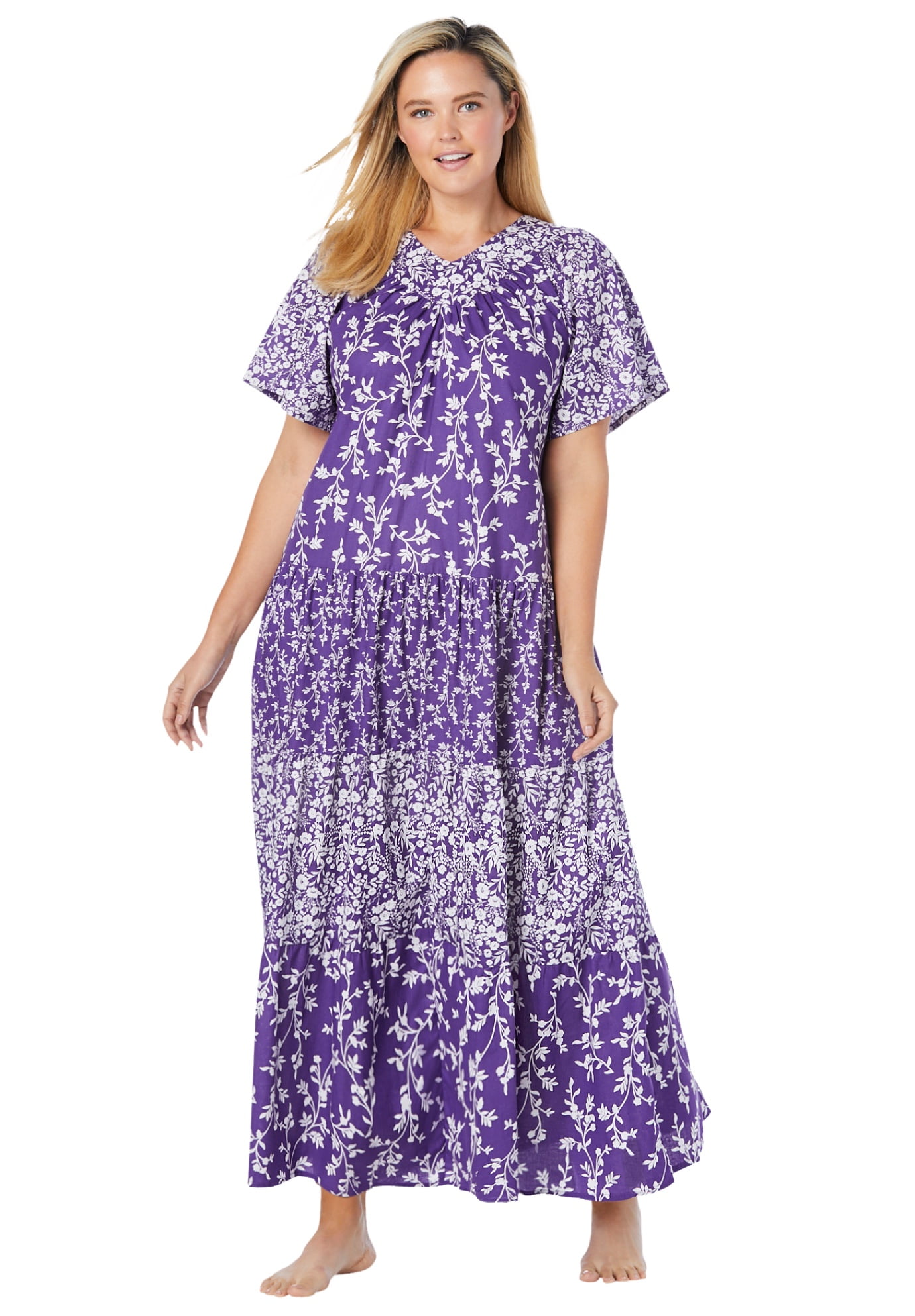 Size Tiered Print Lounger House Dress ...